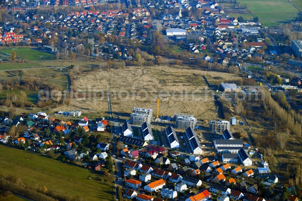 Berlin from above - Construction site to build a new multi-family residential complex Mein Falkenberg of Berliner Wohnbau GmbH & Co. KG in Berlin, Germany