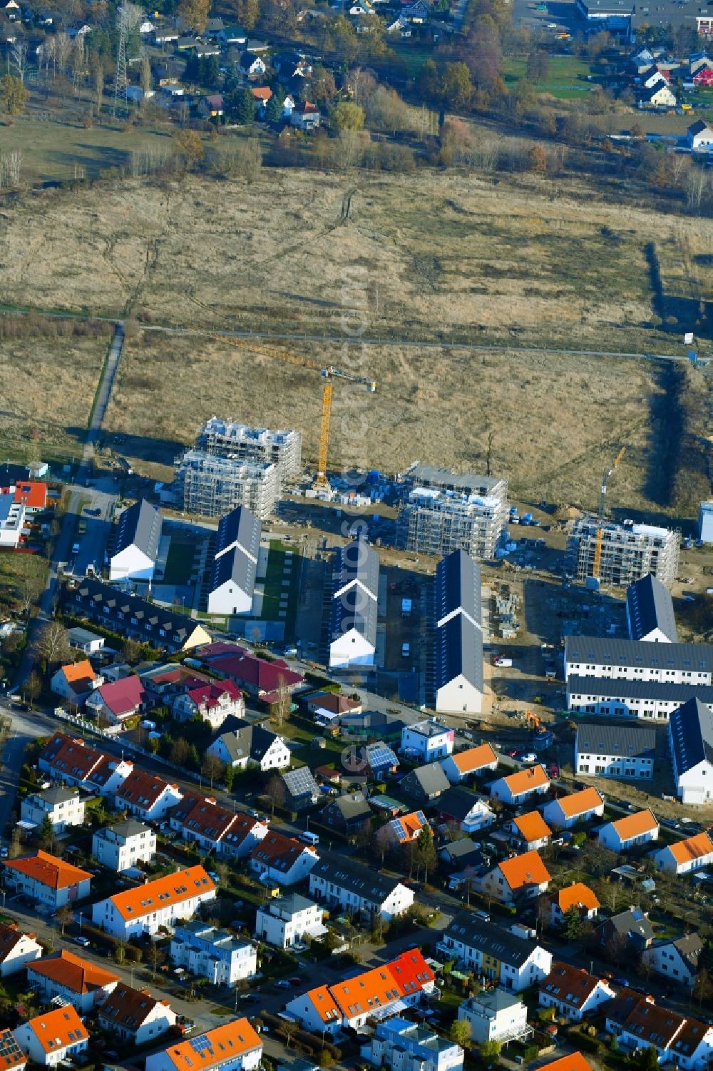 Aerial image Berlin - Construction site to build a new multi-family residential complex Mein Falkenberg of Berliner Wohnbau GmbH & Co. KG in Berlin, Germany