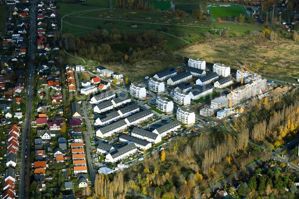 Aerial image Berlin - Construction site to build a new multi-family residential complex MEIN FALKENBERG in the district Falkenberg in Berlin, Germany