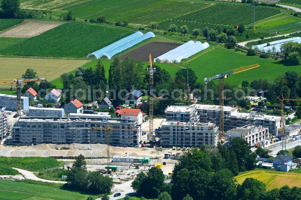 Aerial photograph München - Construction site to build a new multi-family residential complex mein raum on Lochhausener Strasse - Osterangerstasse in the district Lochhausen in Munich in the state Bavaria, Germany