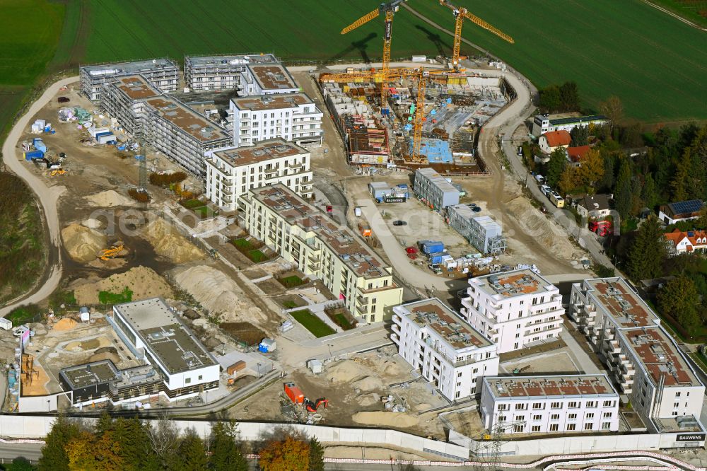 Aerial image München - Construction site to build a new multi-family residential complex mein raum on Lochhausener Strasse - Osterangerstasse in the district Lochhausen in Munich in the state Bavaria, Germany