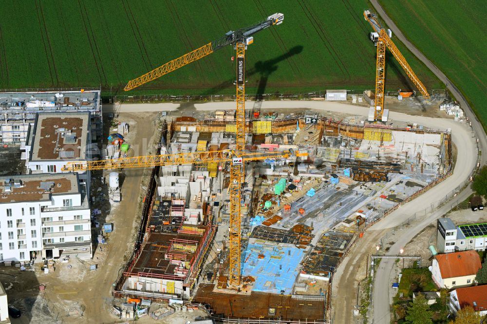 Aerial image München - Construction site to build a new multi-family residential complex mein raum on Lochhausener Strasse - Osterangerstasse in the district Lochhausen in Munich in the state Bavaria, Germany