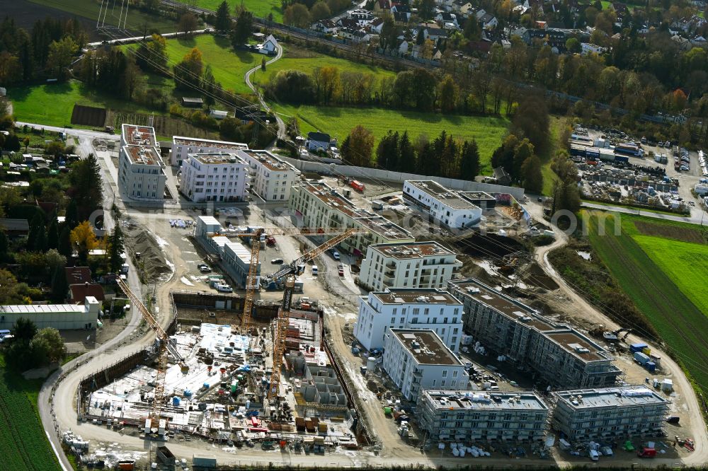 Aerial photograph München - Construction site to build a new multi-family residential complex mein raum on Lochhausener Strasse - Osterangerstasse in the district Lochhausen in Munich in the state Bavaria, Germany