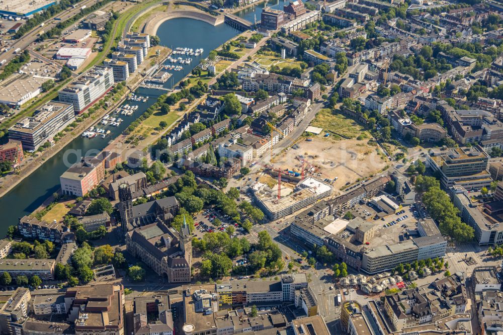 Aerial image Duisburg - Construction site to build a new multi-family residential complex Mercatorviertel along the Oberstrasse - Poststrasse and Gutenbergstrasse in Duisburg at Ruhrgebiet in the state North Rhine-Westphalia, Germany