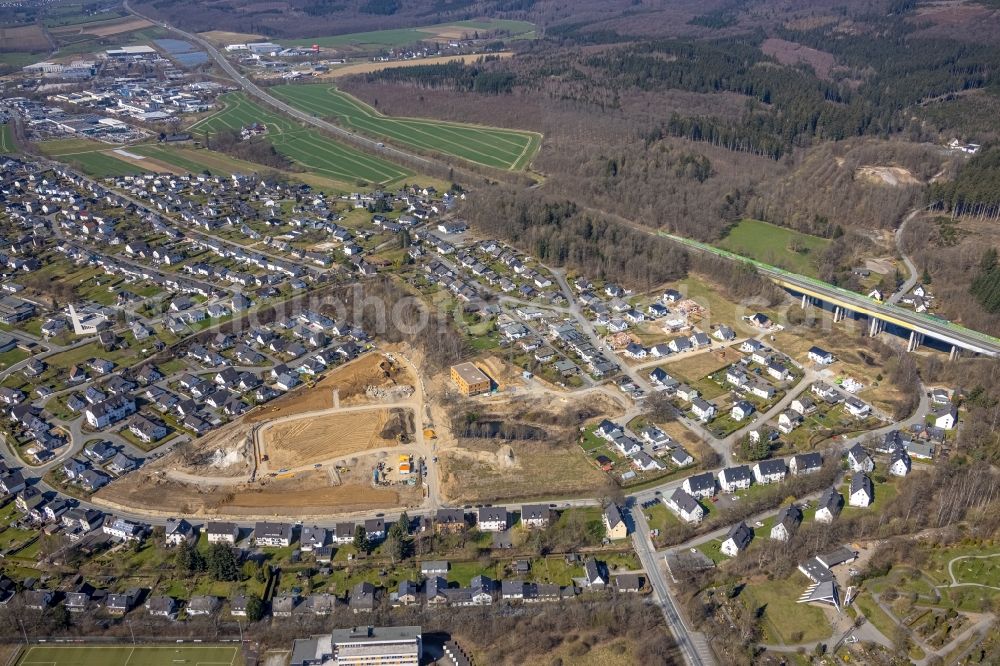 Meschede from above - Construction site to build a new multi-family residential complex on Waldstrasse in Meschede at Sauerland in the state North Rhine-Westphalia, Germany