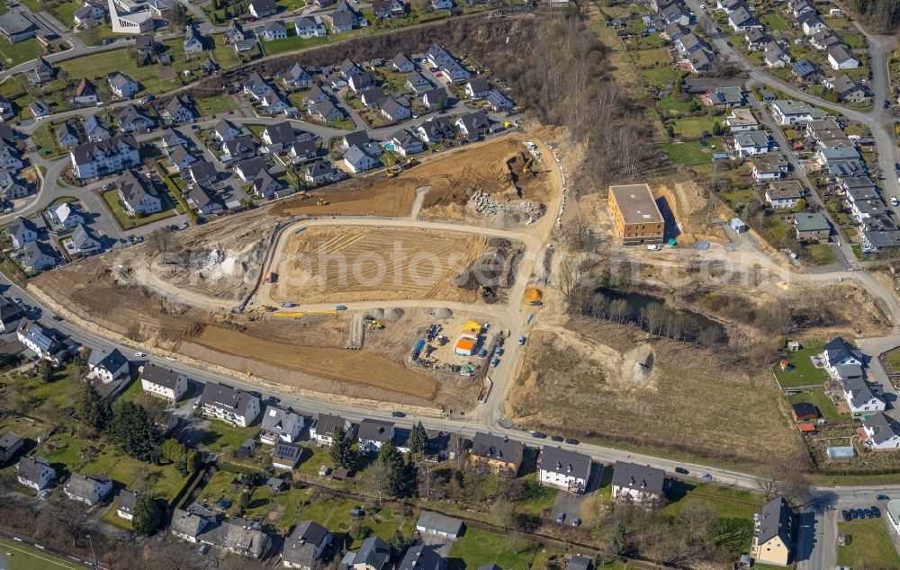 Meschede from the bird's eye view: Construction site to build a new multi-family residential complex on Waldstrasse in Meschede at Sauerland in the state North Rhine-Westphalia, Germany