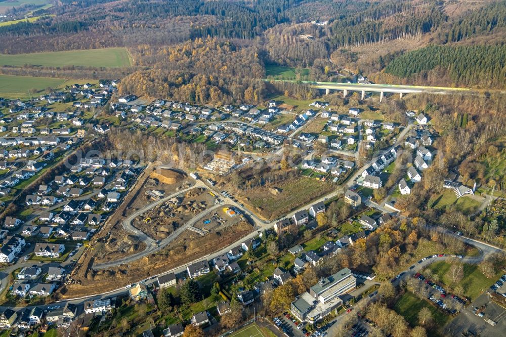 Meschede from above - Construction site to build a new multi-family residential complex on Waldstrasse in Meschede at Sauerland in the state North Rhine-Westphalia, Germany