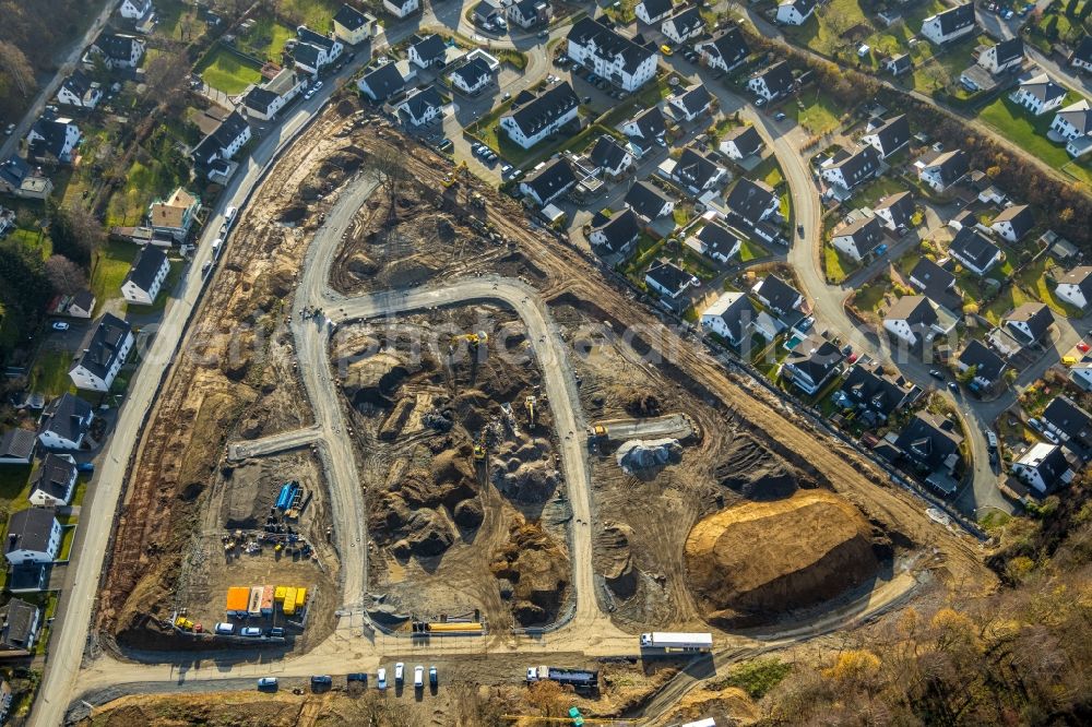 Meschede from above - Construction site to build a new multi-family residential complex on Waldstrasse in Meschede at Sauerland in the state North Rhine-Westphalia, Germany