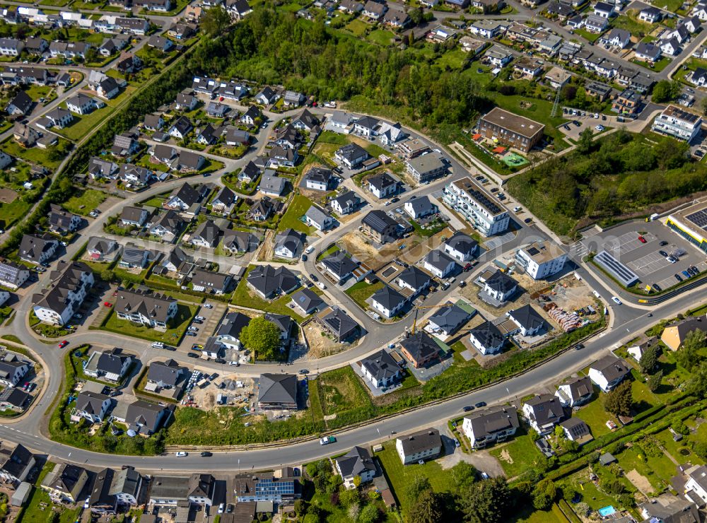 Meschede from above - Construction site to build a new multi-family residential complex on Waldstrasse in Meschede at Sauerland in the state North Rhine-Westphalia, Germany