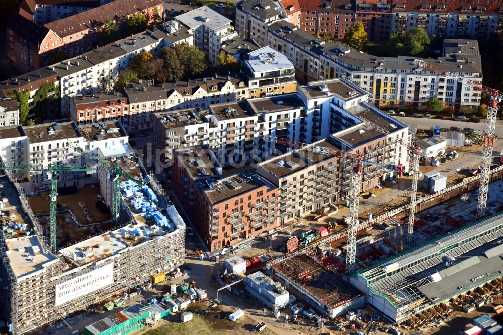 Hamburg from the bird's eye view: Construction site to build a new multi-family residential complex Mitte Altona between Felicitas-Kukuck-Strasse and Harkortstrasse in the district Altona in Hamburg, Germany