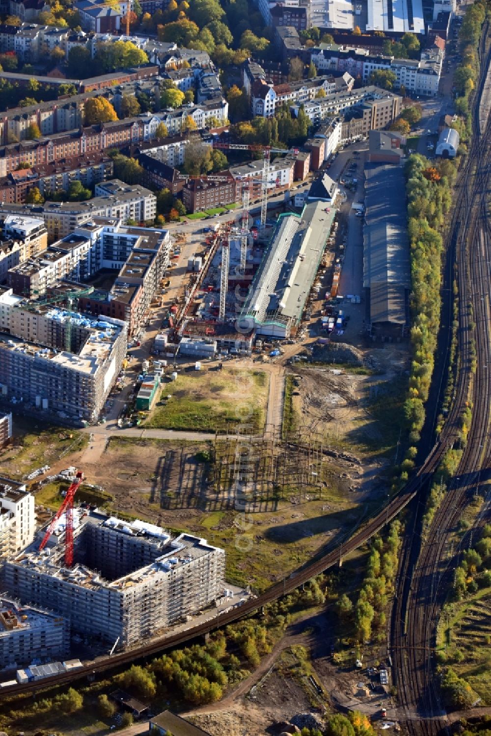 Aerial image Hamburg - Construction site to build a new multi-family residential complex Mitte Altona between Felicitas-Kukuck-Strasse and Harkortstrasse in the district Altona in Hamburg, Germany