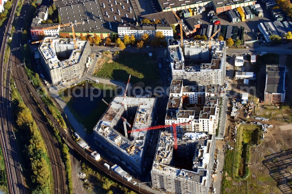 Hamburg from the bird's eye view: Construction site to build a new multi-family residential complex Mitte Altona between Felicitas-Kukuck-Strasse and Harkortstrasse in the district Altona in Hamburg, Germany