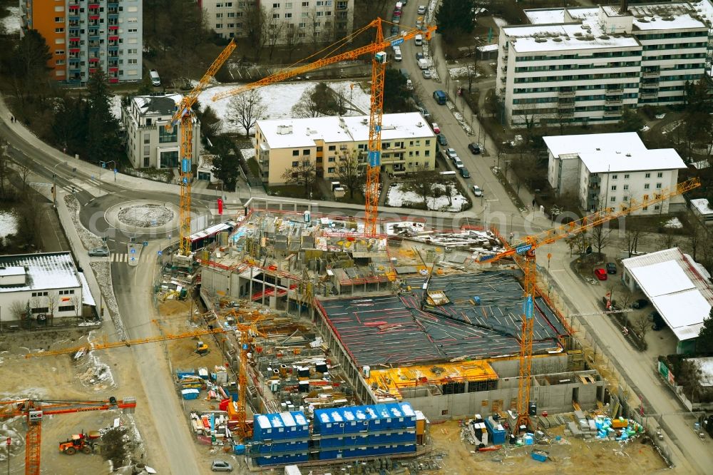 Aerial image München - Construction site to build a new multi-family residential complex of MuenchenBau GmbH on Berduxstrasse in the district Pasing-Obermenzing in Munich in the state Bavaria, Germany