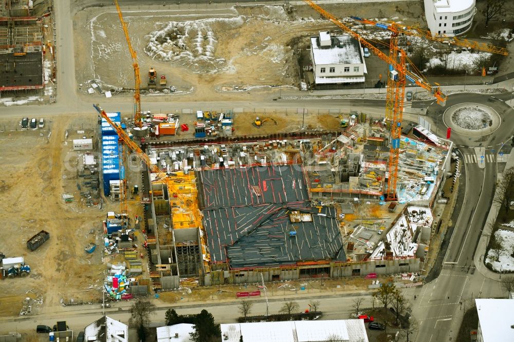 München from above - Construction site to build a new multi-family residential complex of MuenchenBau GmbH on Berduxstrasse in the district Pasing-Obermenzing in Munich in the state Bavaria, Germany