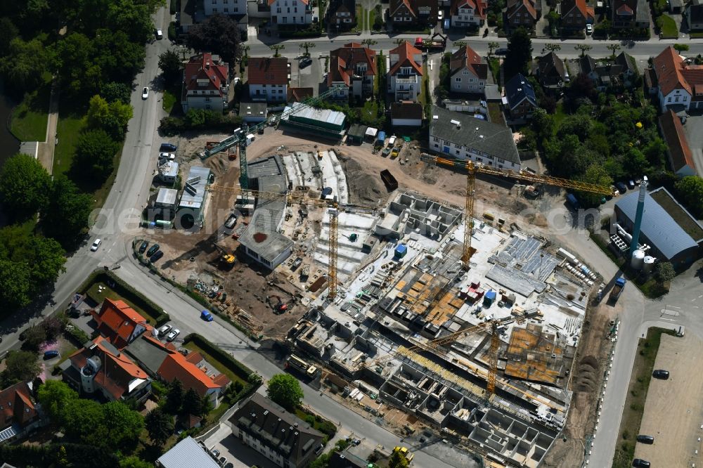 Travemünde from the bird's eye view: Construction site to build a new multi-family residential complex MOMENTS & Godewind in Travemuende in the state Schleswig-Holstein, Germany