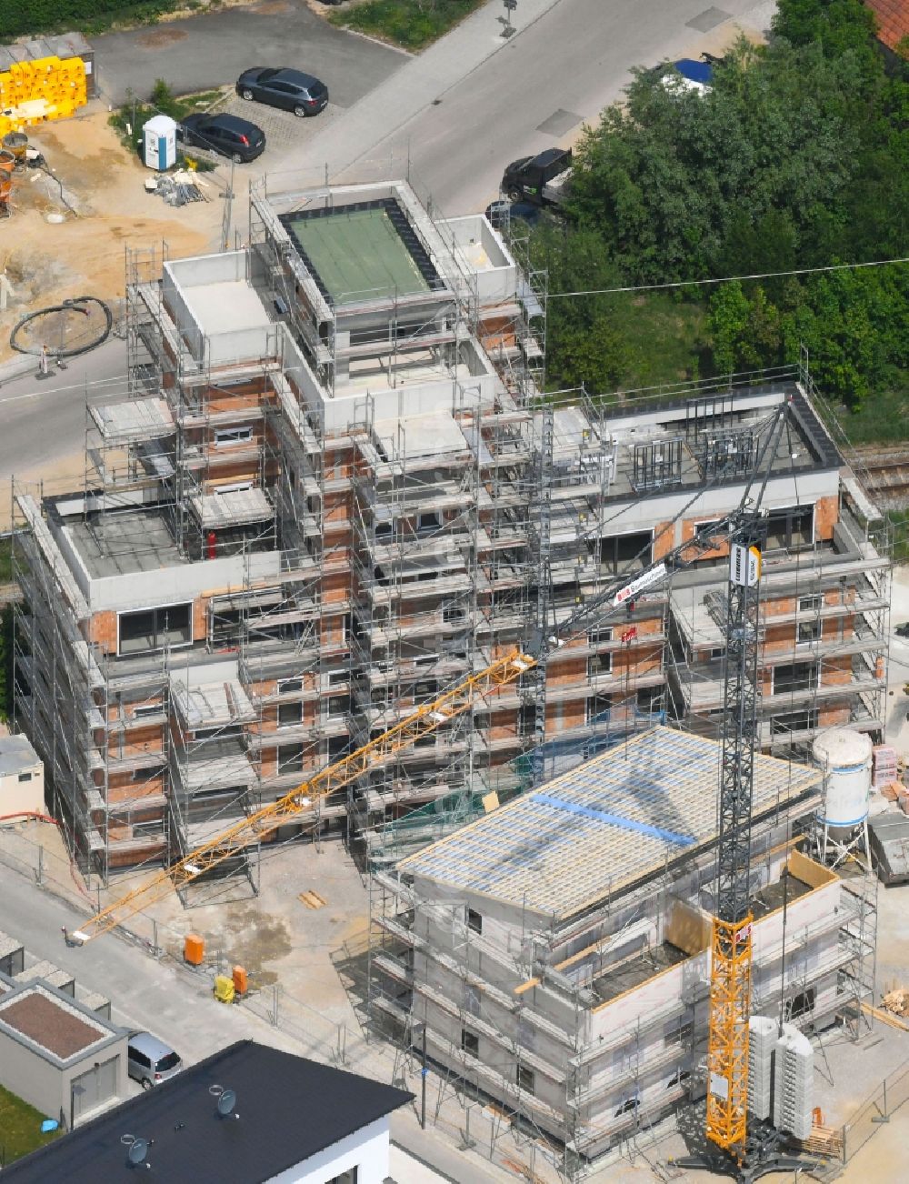 Aerial photograph Markt Indersdorf - Construction site to build a new multi-family residential complex of the MOOSEDER Wohnbau- and Projektentwicklungs GmbH in Markt Indersdorf in the state Bavaria, Germany