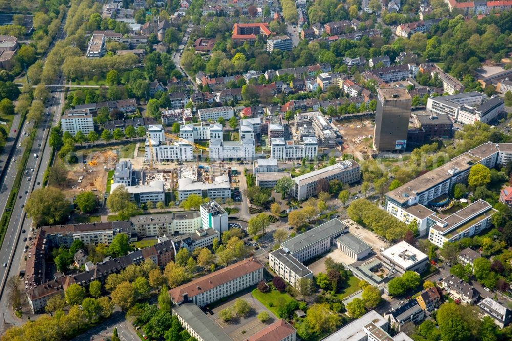 Dortmund from the bird's eye view: Construction site to build a new multi-family residential complex Maerkische Strasse - Benno-Jacob-Strasse - Kronenstrasse in Dortmund in the state North Rhine-Westphalia, Germany