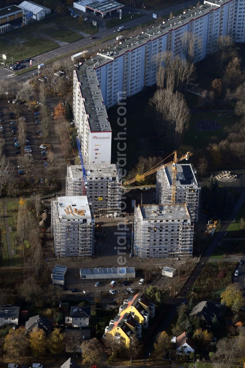 Berlin from above - Construction site to build a new multi-family residential complex Maerkischen Allee corner Trusetaler Strasse in the district Marzahn in Berlin, Germany