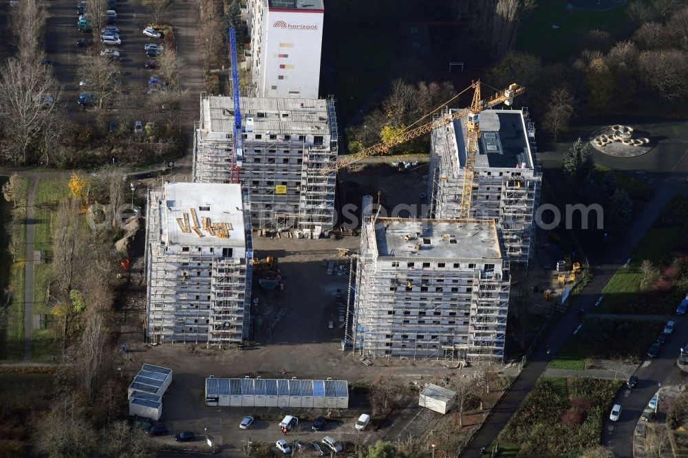 Berlin from the bird's eye view: Construction site to build a new multi-family residential complex Maerkischen Allee corner Trusetaler Strasse in the district Marzahn in Berlin, Germany