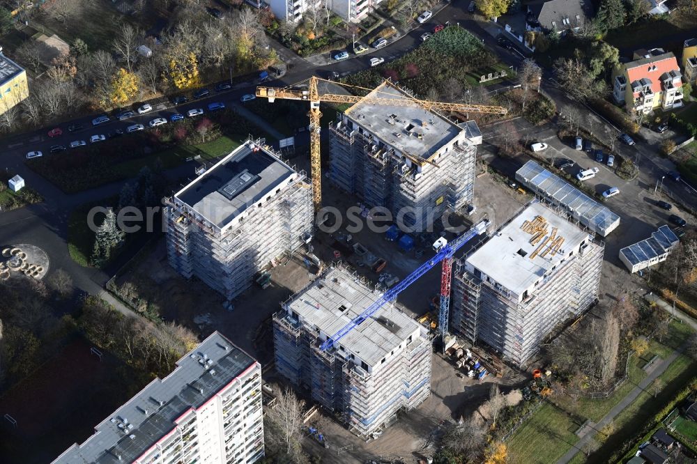 Berlin from above - Construction site to build a new multi-family residential complex Maerkischen Allee corner Trusetaler Strasse in the district Marzahn in Berlin, Germany