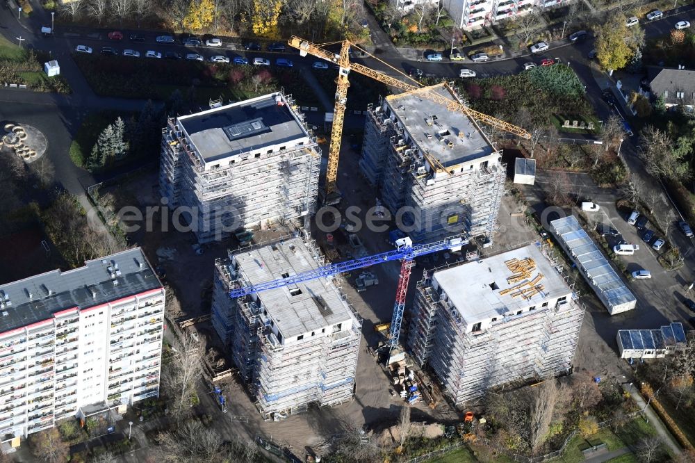 Berlin from the bird's eye view: Construction site to build a new multi-family residential complex Maerkischen Allee corner Trusetaler Strasse in the district Marzahn in Berlin, Germany