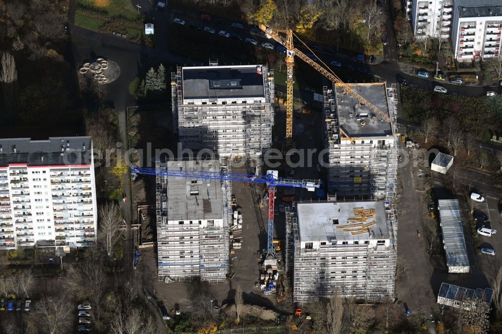 Aerial image Berlin - Construction site to build a new multi-family residential complex Maerkischen Allee corner Trusetaler Strasse in the district Marzahn in Berlin, Germany