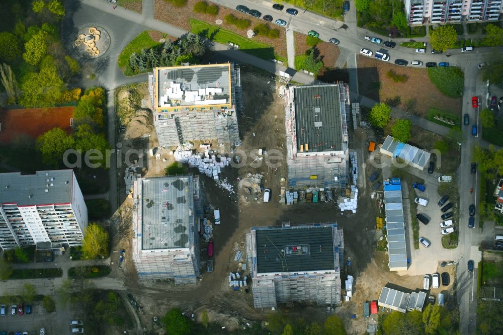 Berlin from above - Construction site to build a new multi-family residential complex Maerkischen Allee corner Trusetaler Strasse in the district Marzahn in Berlin, Germany