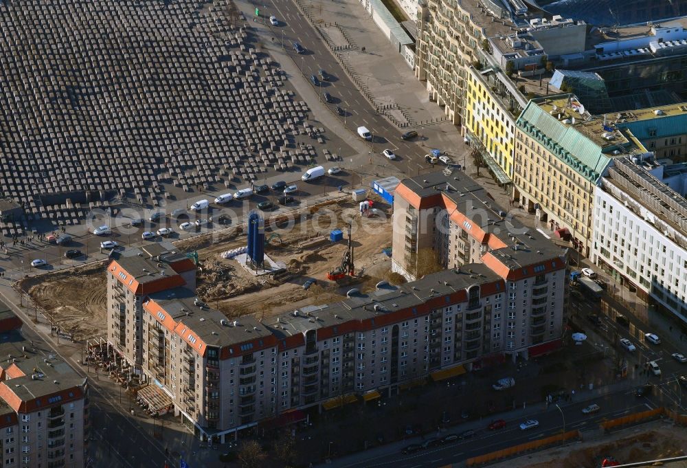 Aerial image Berlin - Construction site to build a new multi-family residential complex of MUC Real Estate GmbH on Cora-Berliner-Strasse in the district Mitte in Berlin, Germany