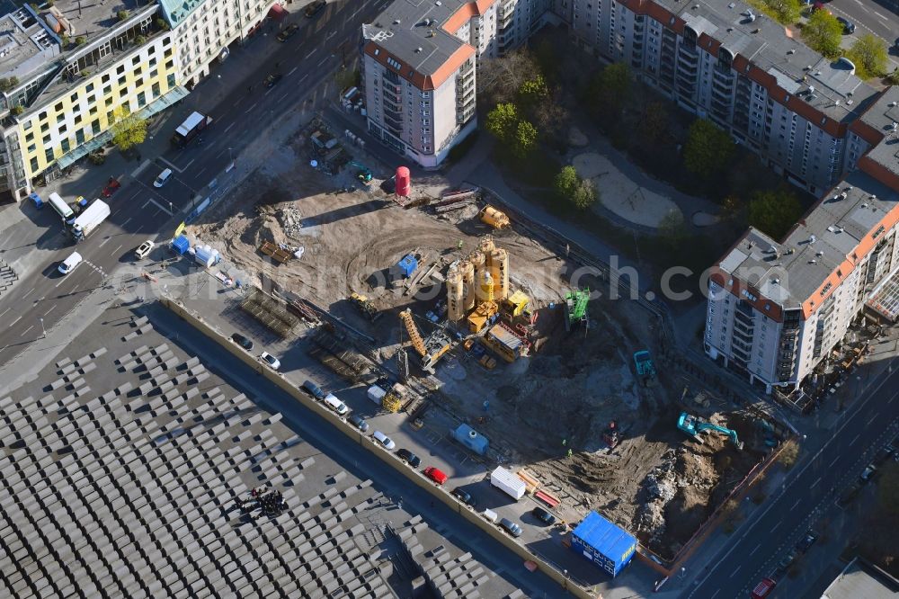 Aerial image Berlin - Construction site to build a new multi-family residential complex of MUC Real Estate GmbH on Cora-Berliner-Strasse in the district Mitte in Berlin, Germany