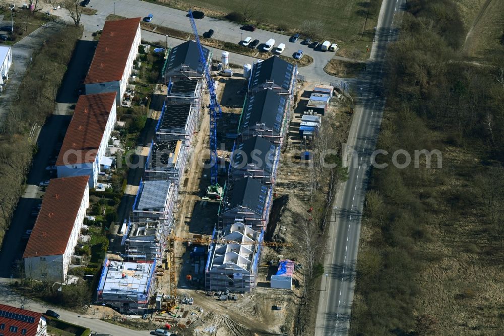 Berlin from above - Construction site to build a new multi-family residential complex Am Niederfeld - Rosenhagener Strasse - Hohenseeweg - Steffenshagener Strasse in the district Kaulsdorf in Berlin, Germany