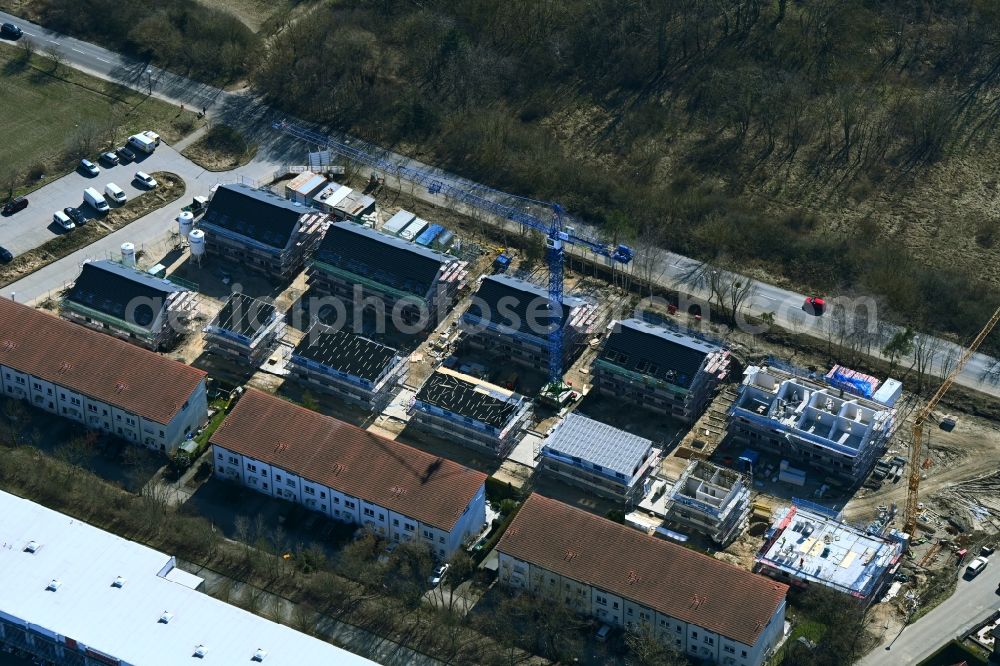 Aerial image Berlin - Construction site to build a new multi-family residential complex Am Niederfeld - Rosenhagener Strasse - Hohenseeweg - Steffenshagener Strasse in the district Kaulsdorf in Berlin, Germany