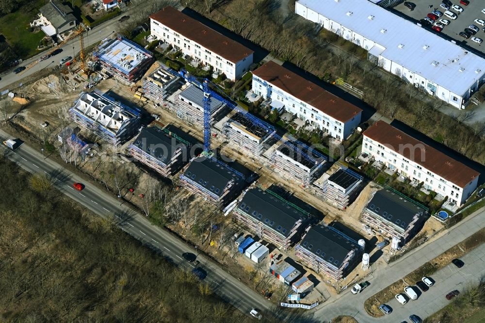 Aerial image Berlin - Construction site to build a new multi-family residential complex Am Niederfeld - Rosenhagener Strasse - Hohenseeweg - Steffenshagener Strasse in the district Kaulsdorf in Berlin, Germany