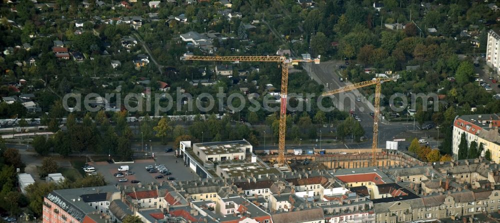 Aerial image Berlin - Construction site to build a new multi-family residential complex nio der Bauunternehmung WOLFF & MUeLLER corner Bornholmer, Malmoeer und Finnlaendische Strasse destrict Prenzlauer Berg in Berlin