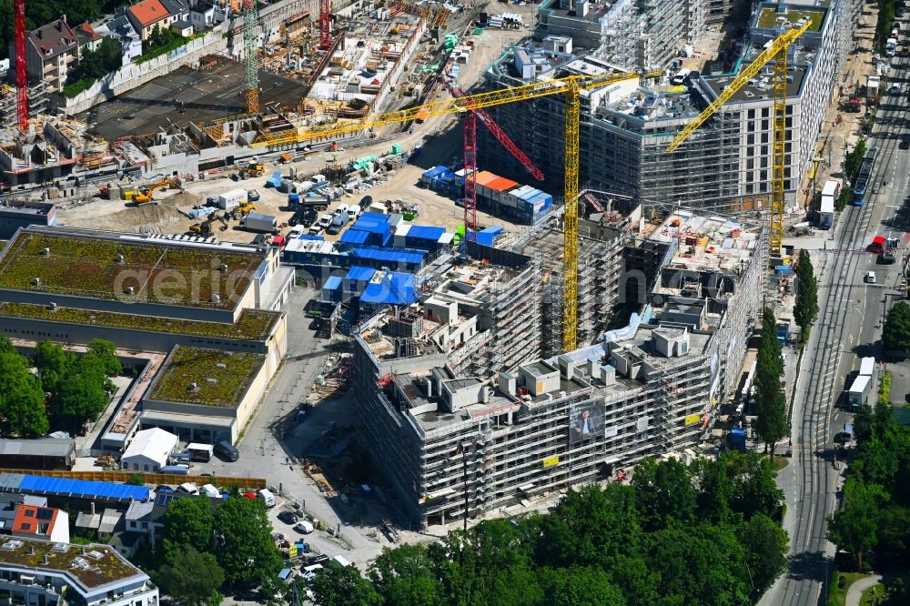 Aerial image München - Construction site to build a new multi-family residential complex Wohnquartier on Nockherberg of Bayerische Hausbau GmbH & Co. KG in Munich in the state Bavaria, Germany