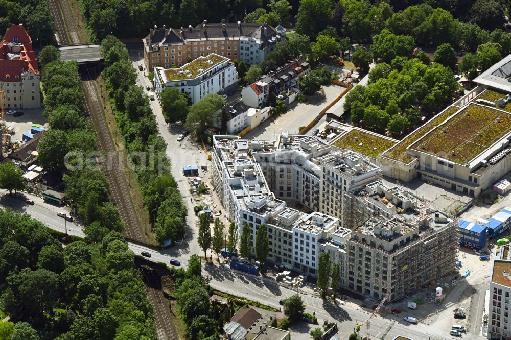 München from above - Construction site to build a new multi-family residential complex Wohnquartier on Nockherberg of Bayerische Hausbau GmbH & Co. KG in Munich in the state Bavaria, Germany