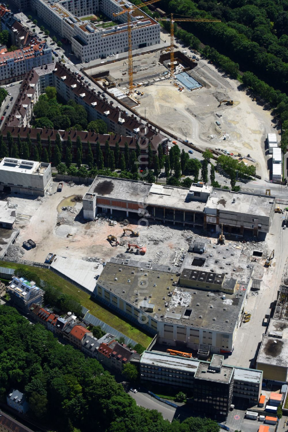 Aerial image München - Construction site to build a new multi-family residential complex Am Nockherberg - Regerstrasse - Poppelstrasse in the district Au-Haidhausen in Munich in the state Bavaria, Germany