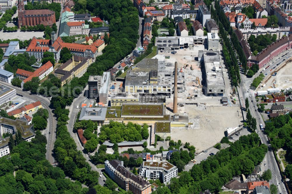 München from the bird's eye view: Construction site to build a new multi-family residential complex Am Nockherberg - Regerstrasse - Poppelstrasse in the district Au-Haidhausen in Munich in the state Bavaria, Germany