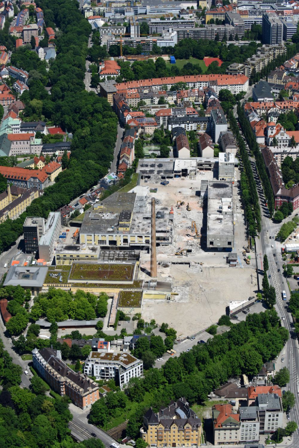 Aerial image München - Construction site to build a new multi-family residential complex Am Nockherberg - Regerstrasse - Poppelstrasse in the district Au-Haidhausen in Munich in the state Bavaria, Germany