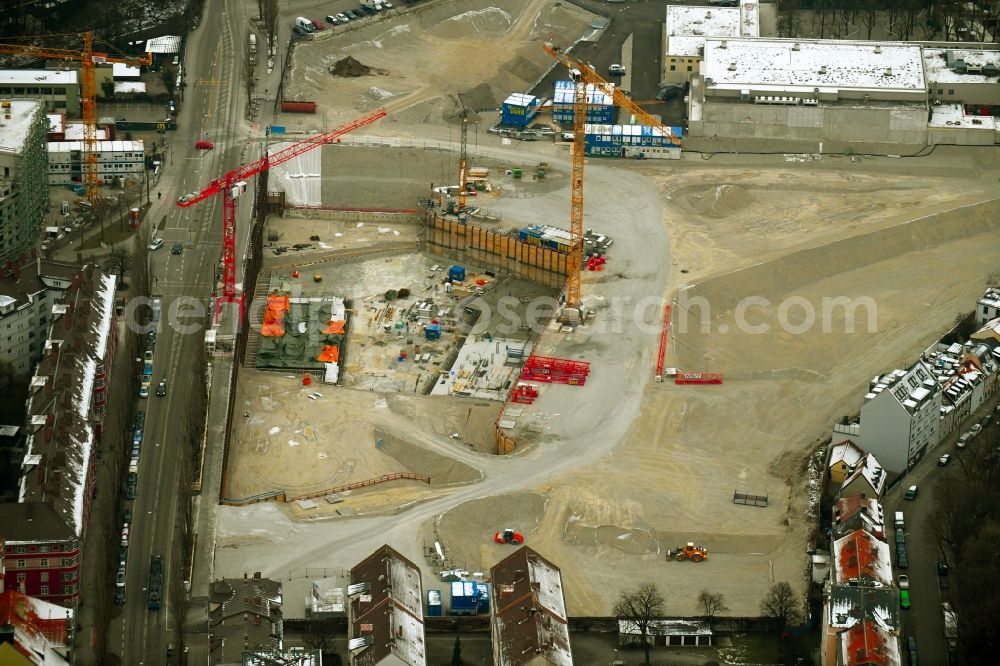 Aerial image München - Construction site to build a new multi-family residential complex Am Nockherberg - Regerstrasse - Poppelstrasse in the district Au-Haidhausen in Munich in the state Bavaria, Germany