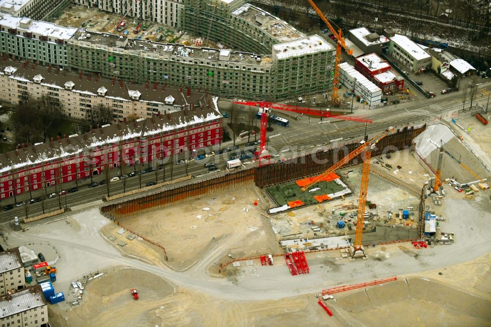 Aerial photograph München - Construction site to build a new multi-family residential complex Am Nockherberg - Regerstrasse - Poppelstrasse in the district Au-Haidhausen in Munich in the state Bavaria, Germany