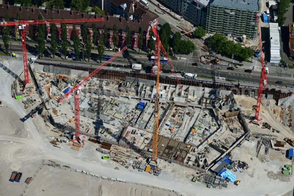 Aerial photograph München - Construction site to build a new multi-family residential complex Am Nockherberg - Regerstrasse - Poppelstrasse in the district Au-Haidhausen in Munich in the state Bavaria, Germany