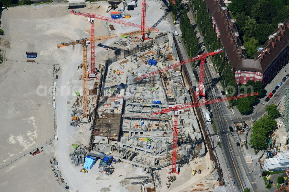 Aerial photograph München - Construction site to build a new multi-family residential complex Am Nockherberg - Regerstrasse - Poppelstrasse in the district Au-Haidhausen in Munich in the state Bavaria, Germany