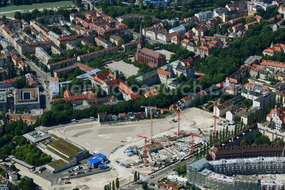 Aerial image München - Construction site to build a new multi-family residential complex Am Nockherberg - Regerstrasse - Poppelstrasse in the district Au-Haidhausen in Munich in the state Bavaria, Germany