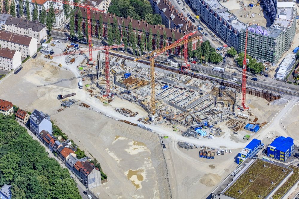 Aerial image München - Construction site to build a new multi-family residential complex Am Nockherberg - Regerstrasse - Poppelstrasse in the district Au-Haidhausen in Munich in the state Bavaria, Germany