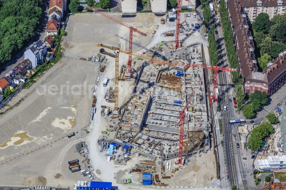 Aerial photograph München - Construction site to build a new multi-family residential complex Am Nockherberg - Regerstrasse - Poppelstrasse in the district Au-Haidhausen in Munich in the state Bavaria, Germany