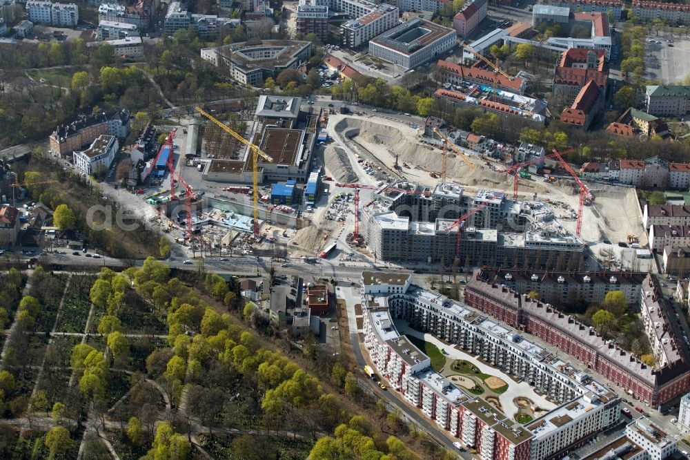 Aerial image München - Construction site to build a new multi-family residential complex Am Nockherberg - Regerstrasse - Poppelstrasse in the district Au-Haidhausen in Munich in the state Bavaria, Germany