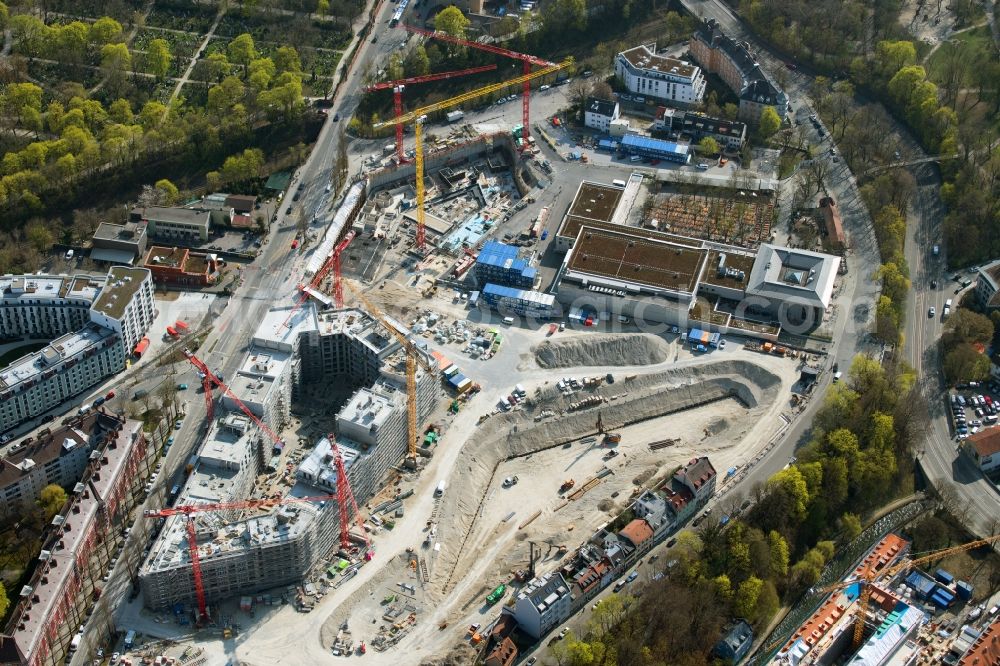 Aerial photograph München - Construction site to build a new multi-family residential complex Am Nockherberg - Regerstrasse - Poppelstrasse in the district Au-Haidhausen in Munich in the state Bavaria, Germany