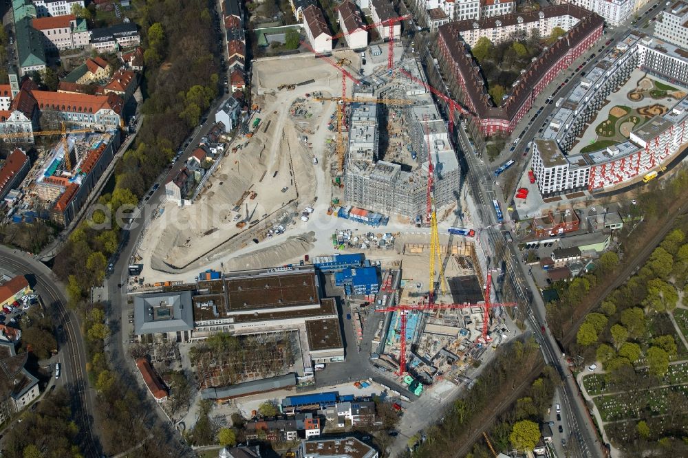 Aerial image München - Construction site to build a new multi-family residential complex Am Nockherberg - Regerstrasse - Poppelstrasse in the district Au-Haidhausen in Munich in the state Bavaria, Germany