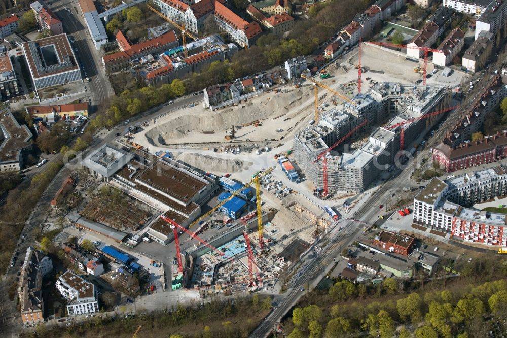 Aerial photograph München - Construction site to build a new multi-family residential complex Am Nockherberg - Regerstrasse - Poppelstrasse in the district Au-Haidhausen in Munich in the state Bavaria, Germany