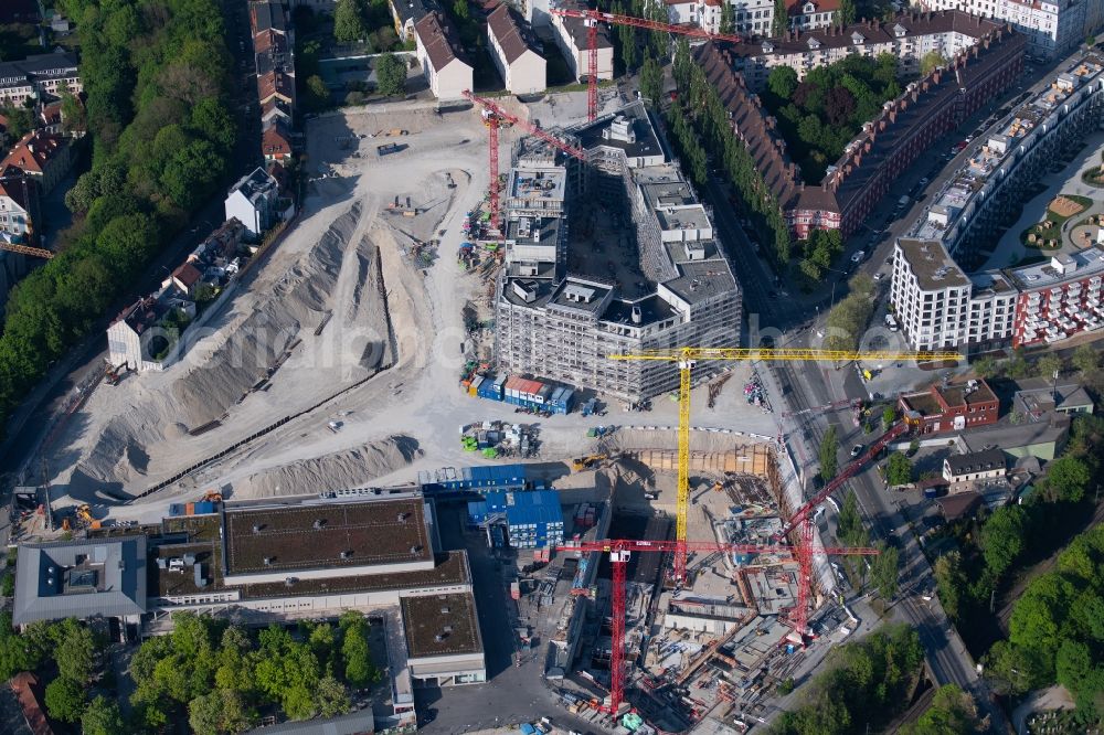 Aerial photograph München - Construction site to build a new multi-family residential complex Am Nockherberg - Regerstrasse - Poppelstrasse in the district Au-Haidhausen in Munich in the state Bavaria, Germany